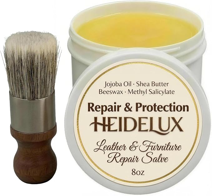 Leather Restoration Cream - Repairs Scratches, Scuffs, Fading & Worn Spots - with Shea Butter, Jojoba, Avocado & Beeswax