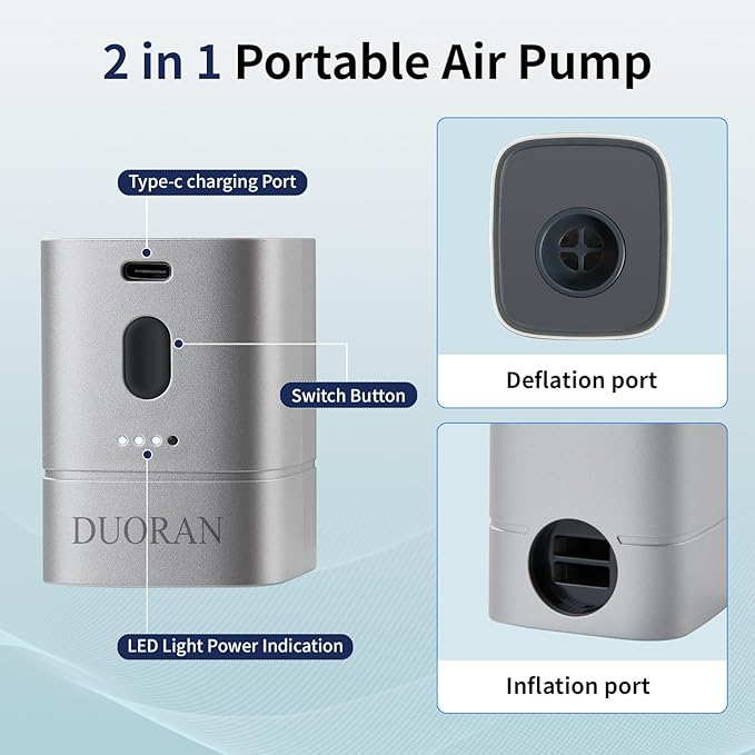Electric Vacuum Pump for Vacuum Storage Bags, Portable Air Pump for Inflatables with 7 Nozzles, USB Rechargeable Mini Pump – Clothes, Blankets, Air Mattress & Pool Floats