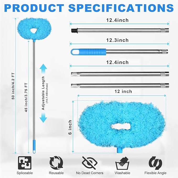 Storystore Ceiling Fan Cleaner Duster - Adjustable Duster with Extension Pole,Dusters for Cleaning Fan Blade, Walls and Cobweb (Blue)