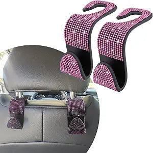 2PCS Car Seat Headrest Hook, Car Purse Hook, Crystal Rhinestone Automotive Seat Back Hanger, Universal Accessories Bling