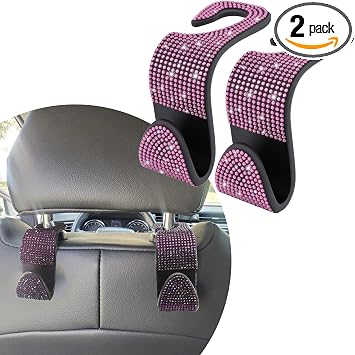 2PCS Car Seat Headrest Hook, Car Purse Hook, Crystal Rhinestone Automotive Seat Back Hanger, Universal Accessories Bling