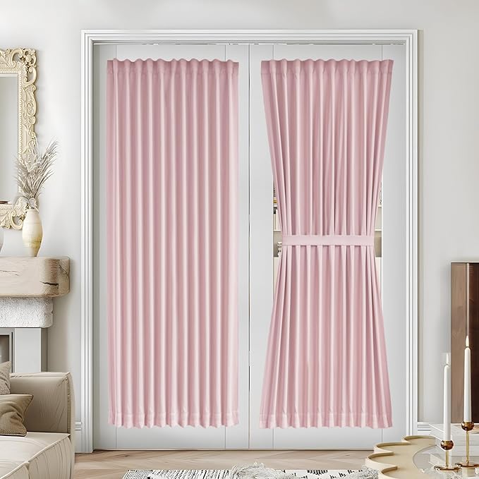 Vatge Front Door Curtains for Glass Window, Rod Blackout Door Window Curtain for Kitchen Door, 1 Panel, W54 x L72, Baby Pink