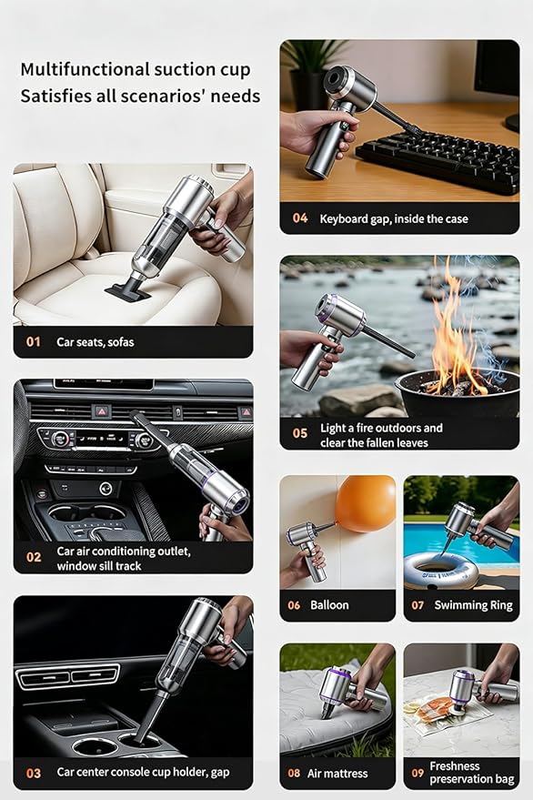 Completely upgraded Car Vacuum,Portable Mini Cordless Cleaner, fast Charging, One-click dust remova, 20000PA Suction Power, 6000mAh Battery Air Blower Wireless Handheld Vacuum for Car,Office and Home