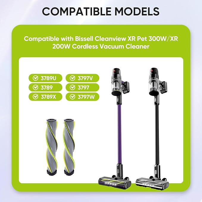 2Pack Replacement Brush Roll Compatible with Bissell Cleanview XR 200W/ Cleanview XR Pet 300W/ Powerlifter Turbo Cordless Stick Vacuum Cleaner 3789U, 3789X, 3789, 3797V, 3797W, 3797