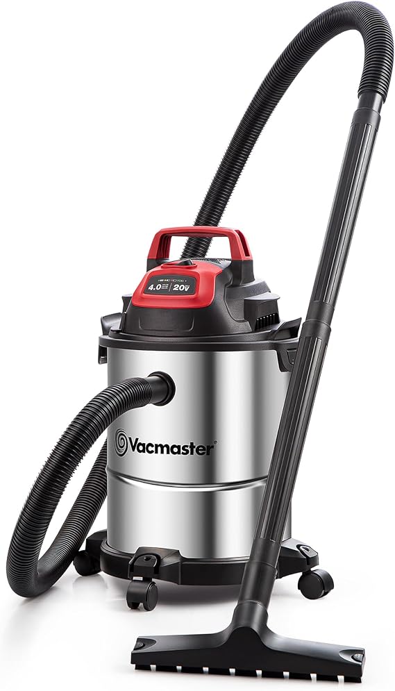 Vacmaster DVOM204S 1101 4-Gal 20V Cordless Stainless-Steel Wet/Dry Vac Red - Cleanova