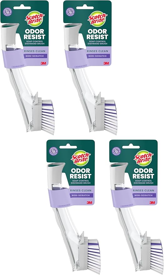 Scotch-Brite Odor Resist Soap Control Dishwand Brush, 1 Cleaning Dish Wand Brush, Precise Soap Control, Leak-Free Guarantee, Safe on Dishes, Nonstick Cookware, Tubs (Pack of 4)