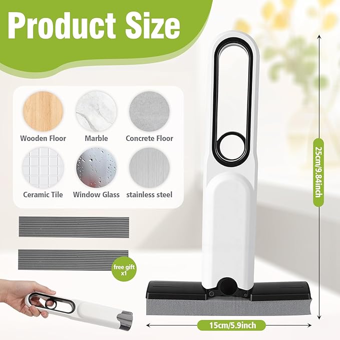 Mini Sponge Mop Self Wringing, Foldable Desktop Mop with Upgraded Handle + 2 Refill Heads, Compact Hand Mop for Countertop, Bathroom, Car Glass, Quick Wet & Dry Cleanup