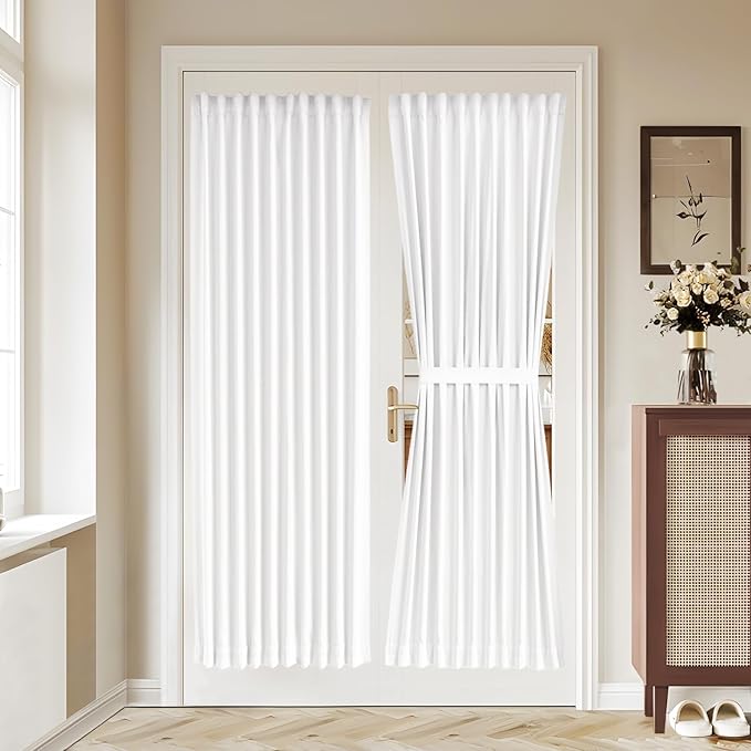 Vatge 50% Sunlight Blocking French Door Curtain, 36 x 72 Inch Door Curtains for Door Window Coverings, 1 Panel, W36 x L72, Pure White