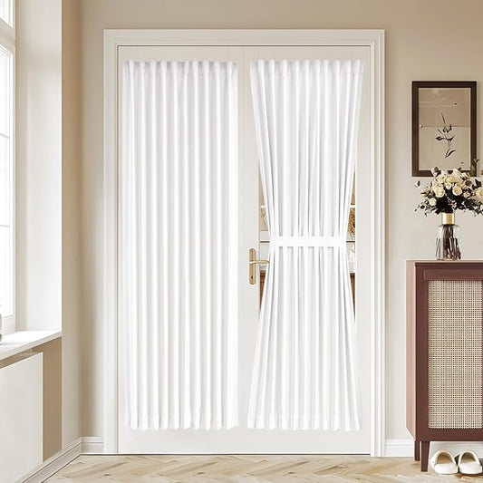 Vatge 50% Sunlight Blocking French Door Curtain, 36 x 72 Inch Door Curtains for Door Window Coverings, 1 Panel, W36 x L72, Pure White