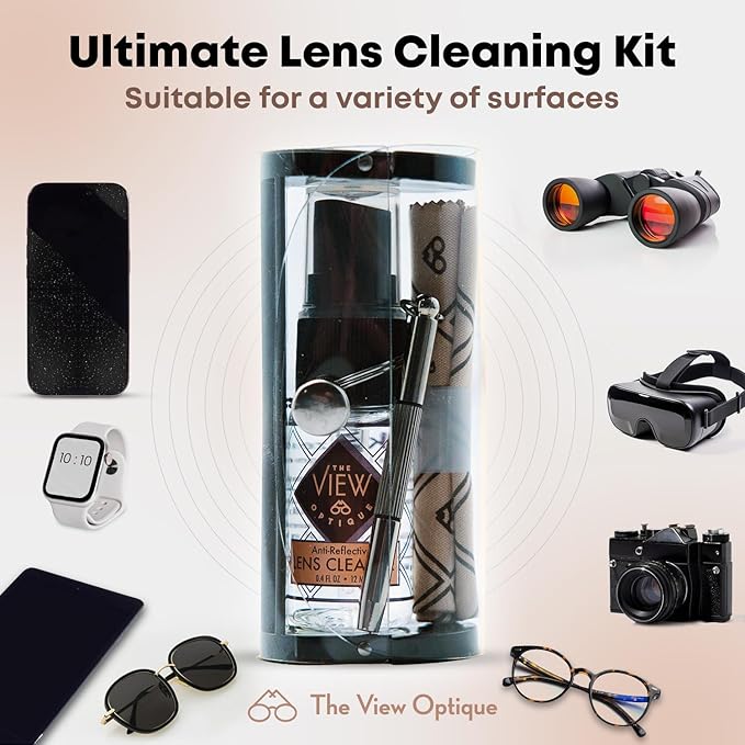 Anti-Reflective Lens Cleaner & Repair Kit – 0.4oz Glasses Cleaner Spray, Microfiber Cloth & Keychain Screwdriver in a Vinyl Snap Case for Eyeglasses, Sunglasses & Screens(3 Piece Set)