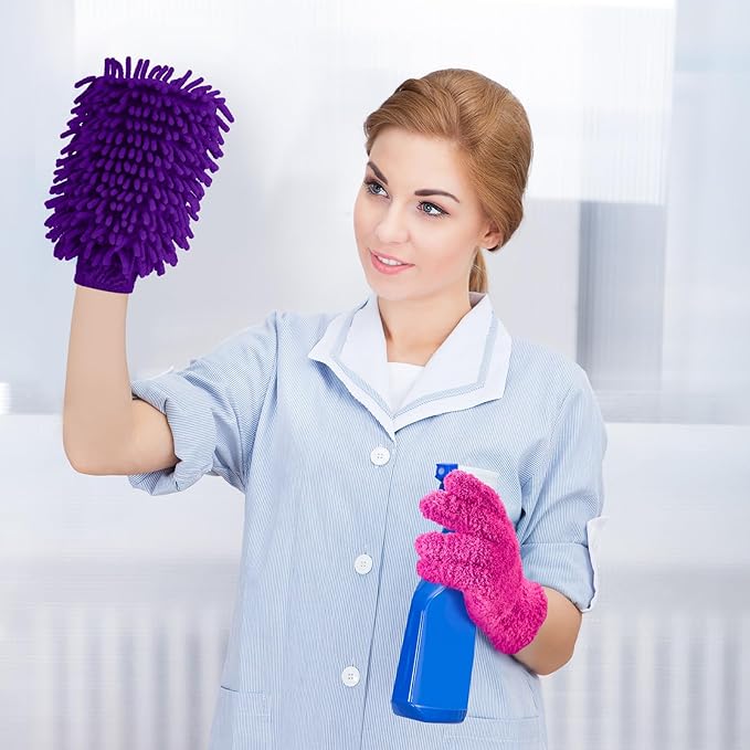 Potchen 6 Pcs Microfiber Dusting Mitt Gloves for Plants Washable Dusting Gloves for House Cleaning Furniture Car Washing