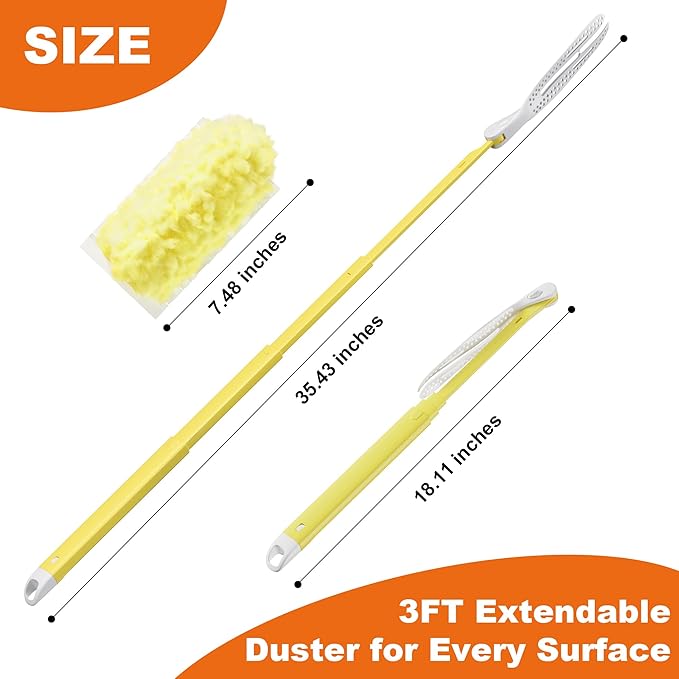 JOYMOOP Scented Telescopic Duster kit, 3FT Extendable Handle (Yellow) + 48 Yellow Refills for Swiffer Feather Duster,Easy Cleaning for Ceilings, Ceiling Fans, Blinds, Vents & Shelves