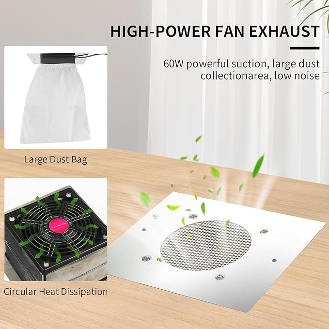 BLUETOP Nail Dust Collector Nail Vacuum Cleaner Table Embedded Dust Extractor Vacuum Professional Built in Desktop Nail Dust Collector Quiet Nail Fan Low Noise for Nail Salon Home