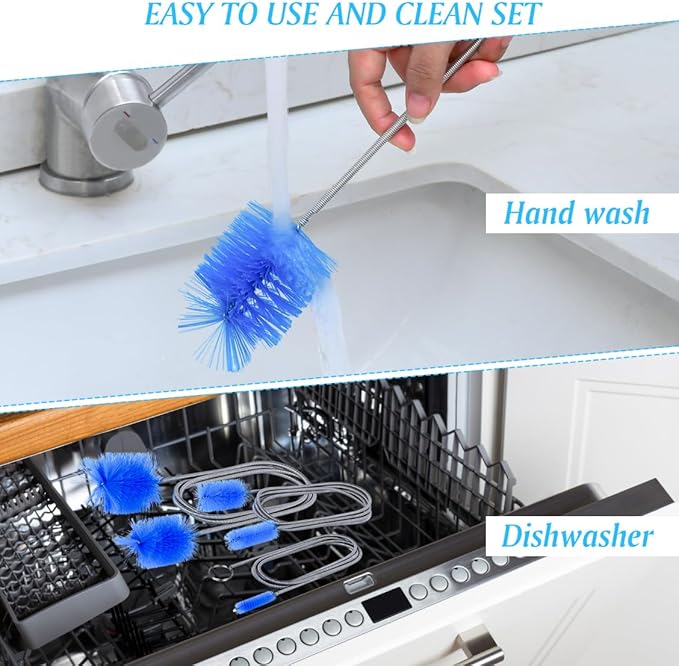 Flexible Long Drain Brush Set, Premium 3 Piece Kit with Double Ended and Stainless Steel Tube Cleaning Brushes for Ultimate Kitchen, Sink, and Pipe Cleaning, Including Powerful Drain Clog Remover