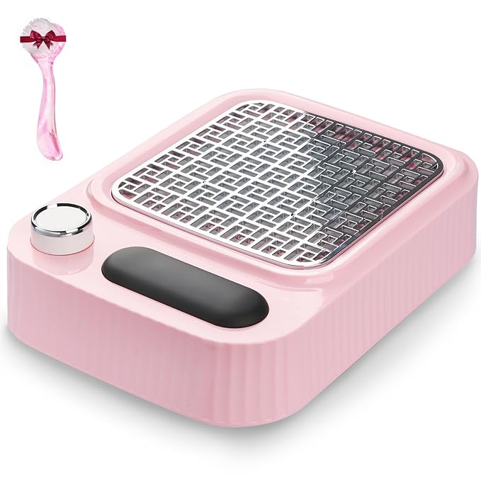 Pink Nail Dust Collector with Reusable Filter for Acrylic Gel Nails, Power Nail Vacuum Cleaner Dust Catcher Adjustable Dust Sucker for Nails Manicure Pedicure at Home Nail Salons