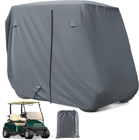 4 Passenger Golf Cart Cover, 620D Universal Waterproof Windproof Golf Cart Cover with Storage Bag, Suitable for EZ GO, C