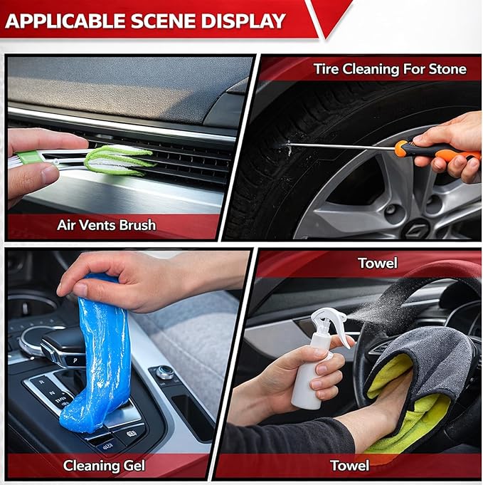 63PCS Car Wash Cleaning Kit,Car Wash Brush with Long Handle,Car Detailing Kit with Foam Gun,Car Cleaning Supplies,Handheld Vacuum, Car Detailing Kit (62PCS)