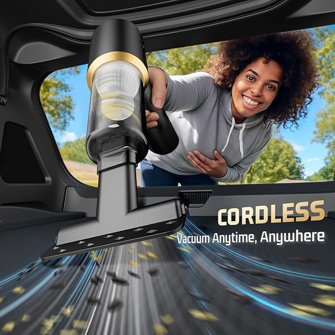 Cordless Car Vacuum Cleaner: Handheld Vacuum with 16000Pa Strong Suction, Brushless Motor & HEPA Filter, 7-in-1 Cleaning Kit, Type-C Charging for Home Office Car Pet - Cinder