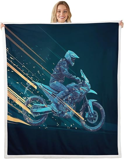 Erosebridal Boys Dirt Bike Throw Blanket 40"X50", Motocross Rider Fleece Blanket Racer Extreme Sports Sherpa Blanket for