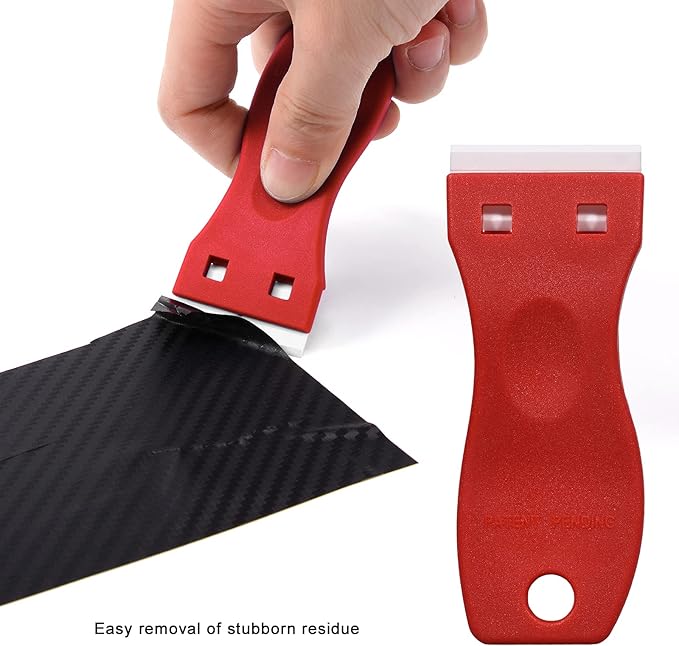FOSHIO 2PCS Plastic Razor Blade Scraper Tool and 100PCS Plastic Blades for Gasket Remover, Sticker Remover, Labels Decal and Adhesive Remover for Windows and Glass (Red)
