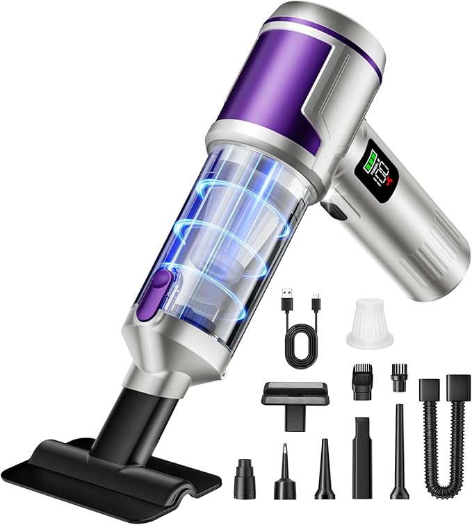 Handheld Car Vacuum Portable Cordless, Hand held Vacuum Cleaner & 22000 Pa High-Power Suction Air Duster for Car Cleaning, Home, Office, Pet Hair | Multi-Nozzle, Washable Filter, LED Light