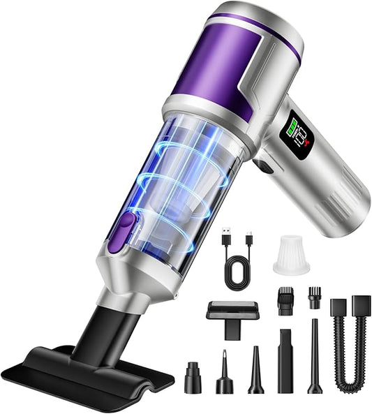 Handheld Car Vacuum Portable Cordless, Hand held Vacuum Cleaner & 22000 Pa High-Power Suction Air Duster for Car Cleaning, Home, Office, Pet Hair | Multi-Nozzle, Washable Filter, LED Light