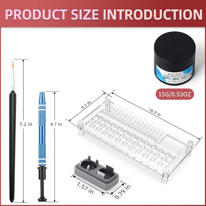 RUNJRX 36 Switches Acrylic Lube Station for Keyboard Switch,GPL 205G0 0.53oz/15g, Switch Opener for MX Cherry Akko Panda Kailh Switch Tester,Switch Lube Kit for Gaming Keyboard