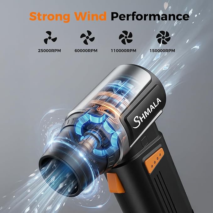 150000RPM 2-in-1 Electric Air Duster & Mini Vacuum, Cordless Compressed Air Blower with 4-Speed MAX Turbo, Type-C Fast Charging, 4 Nozzles for PC Keyboard Car Home Cleaning