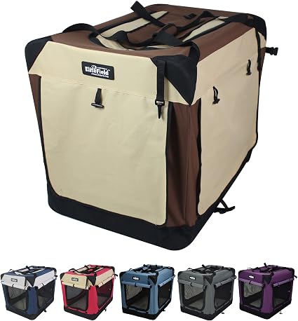 EliteField 4-Door Folding Soft Dog Crate with Curtains (2-Year Warranty)