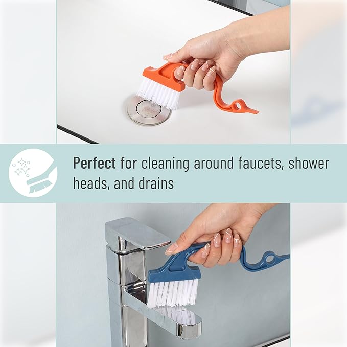 Slick- Window Track Cleaning Brush, 2 Pack, Navy Blue/Orange Ergonomic Handle, Built-in Scraper, Multipurpose, Window Track Cleaning Tools