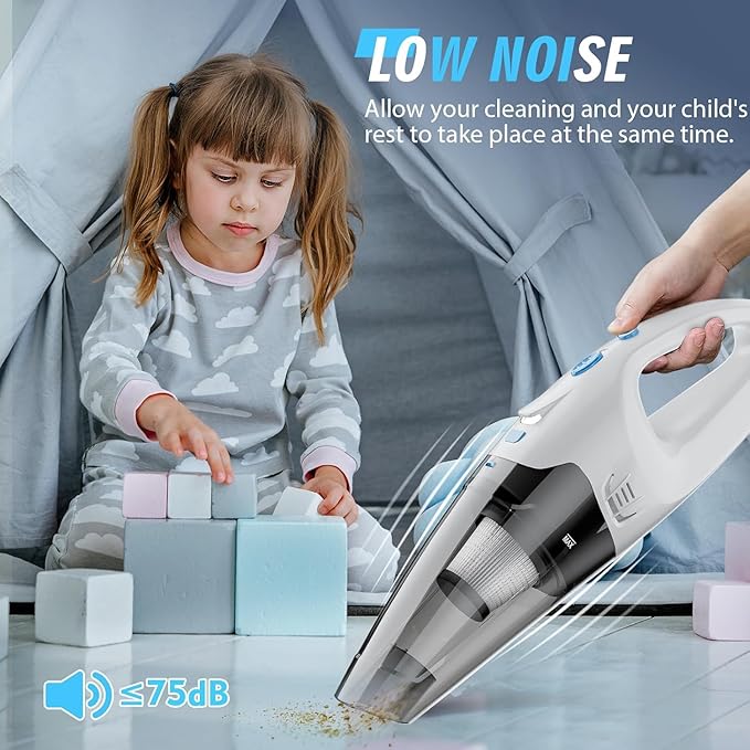 FUOAYOC Handheld Vacuum Cordless,Car Cordless Rechargeable, 6KPA Powerful Suction Hand Held Vacuum with LED Light/Multi Accessories, 1.6lbs Mini Portable Vacuum Cleaner for Home/Car/Office Cleaning