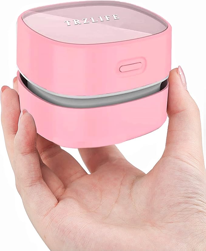 TRZLIFE USB Rechargeable Mini Desk Vacuum, Cordless Portable Keyboard Desktop Countertop Cleaner, Ideal Office Accessory Ideal Gift, Pink