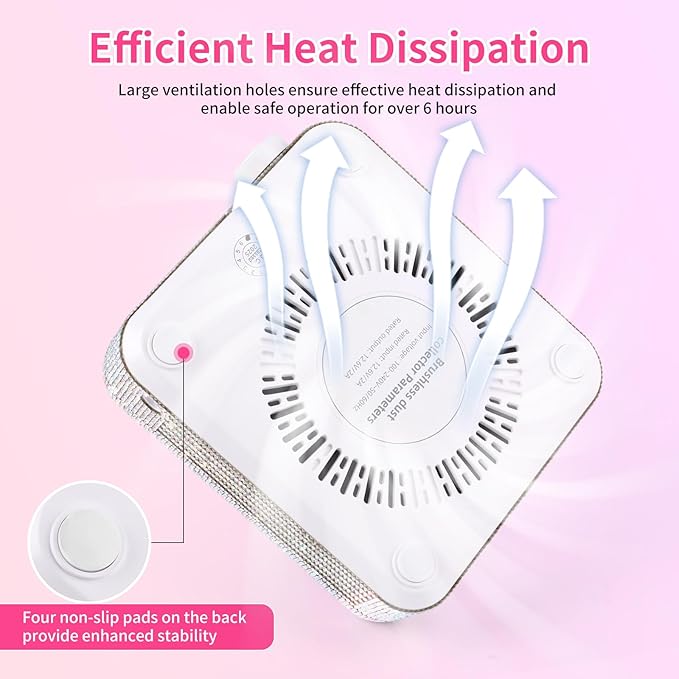 BQAN Nail Dust Collector Portable for Home & Salon - 4200RPM Vacuum with Reusable Filter, for Acrylic Drilling Dust Beginner Friendly Small Manicure Tool (White AB Rhinestones)