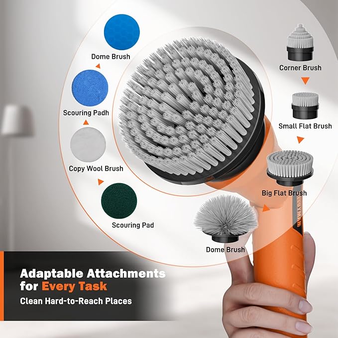Alloyman 1200RPM Electric Scrubber for Floors,Walls - Replaceable Battery Design for Outdoor Garden, Patio Cleaning Stubborn Stains,Yellow/Black