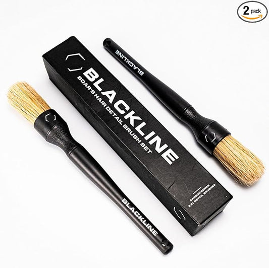 Blackline Car Care Boar Hair Detailing Brushes - Luxury Car Detailing Brush Set for Interior and Exterior - Best Auto Detailing Brushes - Premium Hair Car Detailer Brushes (Boars Hair Bristles)