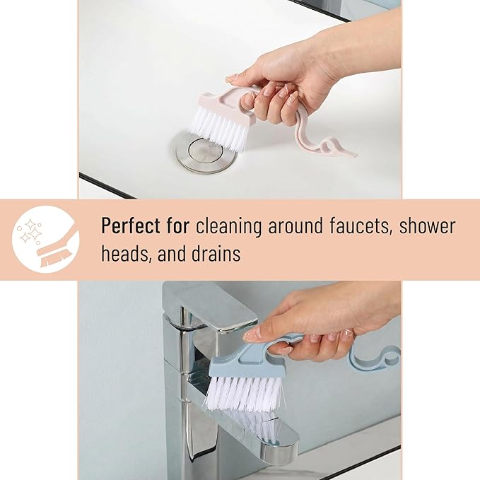 Slick- Window Track Cleaning Brush, 3 Pack, Colorful Ergonomic Handle, Built-in Scraper, Multipurpose, Window Track Cleaning Tools