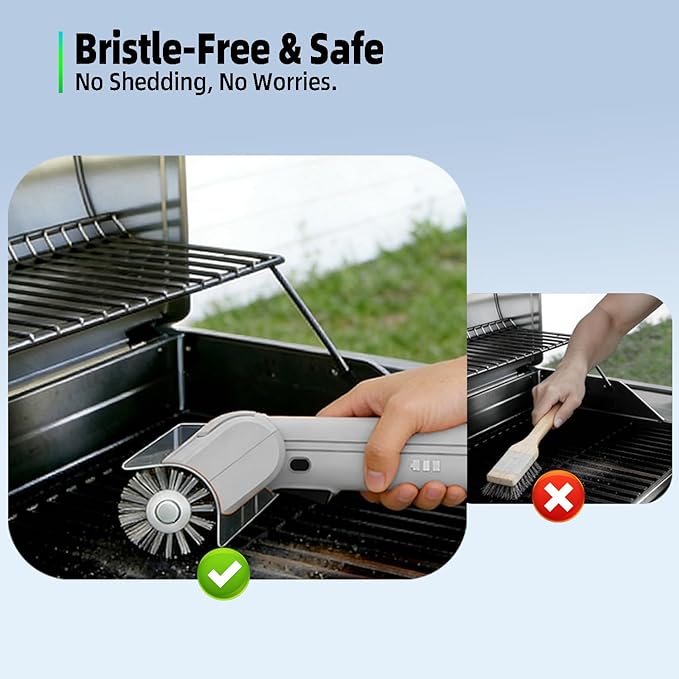 Electric Grill Brush and Cleaner - Cordless Rechargeable BBQ Cleaning Tool with Stainless Steel Removable Head, Dishwasher Safe, USB-C 4000mAh Battery for Grill Grates(Grey)