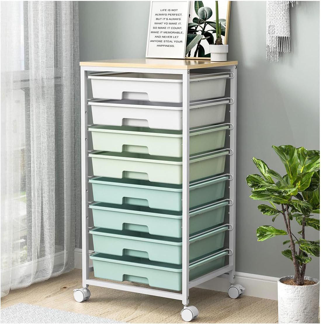 Rolling Cart with Drawers,Craft Organizers and Storage, Green