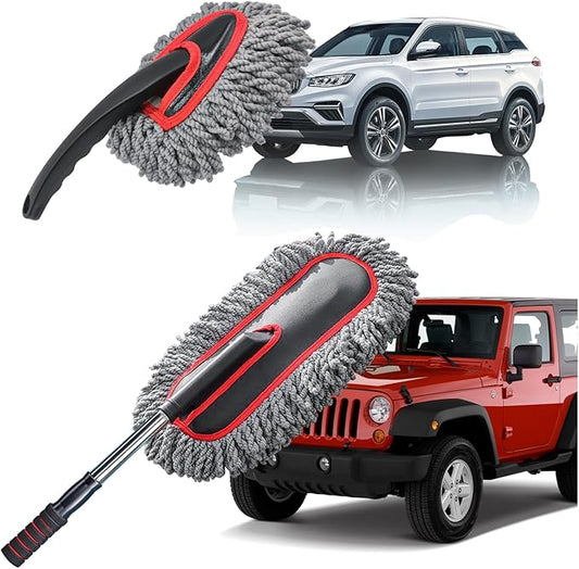 YeewayVeh Car Duster Kit, 2PCS Microfiber Exterior and Interior Scratch Free Car Duster Brush for Vehicles and Home Cleaning, Gray and Red