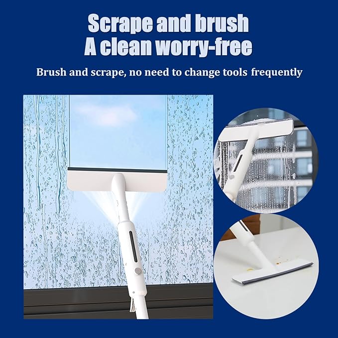 Squeegee for Window Cleaning with Spray,Window Washing Kit with Extension Pole,Double Sided and Long Handle Window Cleaner Tool for Car and Home with - 14 Inches - 3pcs Rags