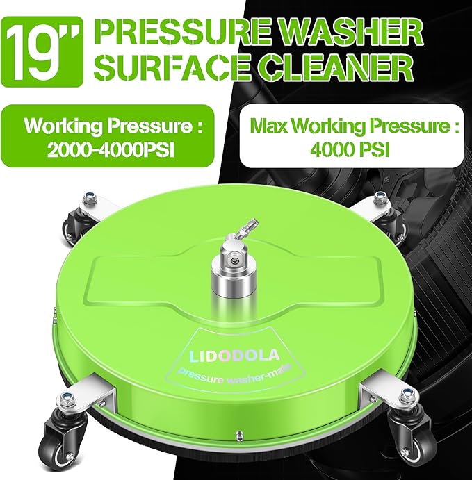 LidoDola 19'' Pressure Washer Surface Cleaner with 4 Wheels - Stainless Steel Surface Cleaner for Pressure Washer Attachment for Concrete, Driveway, Patio, Sidewalk, Deck and Driveways (19 INCH GREEN)