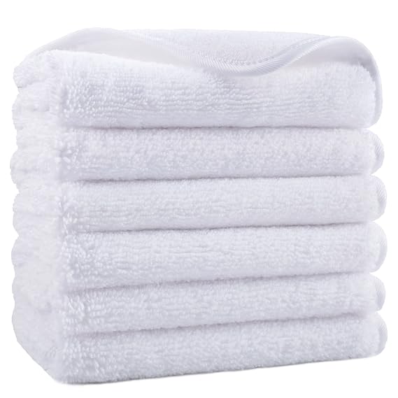 POLYTE 330 GSM Poly Blend Microfiber Shower Wash Cloth Face Towel, 13x13 in