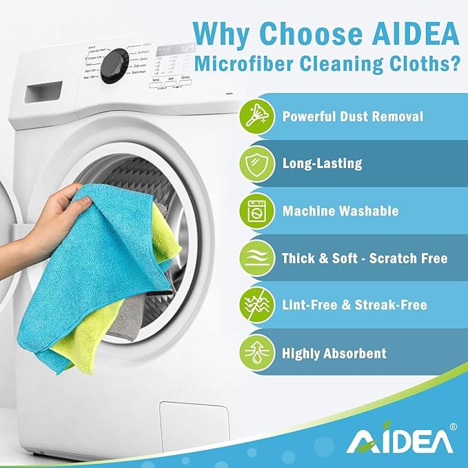 AIDEA Microfiber Cleaning Cloth-800PK, Soft Microfiber Towels for Cars, Absorbent Cleaning Rags, Lint-Free Streak-Free Wash Cloths for House, Kitchen, Window(12in.x12in)