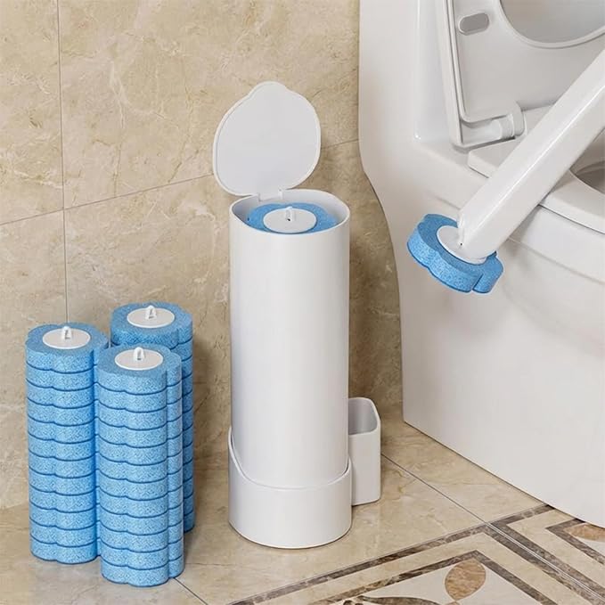 Disposable Toilet Brush with 24 Refills,Toilet Cleaning Supplies,Toilet Wand Brush Starter Kit,Wall Mounted Toilet Bowl Cleaner Brush with Holder for Bathroom Cleaning & Hygiene (White Starter Kit)