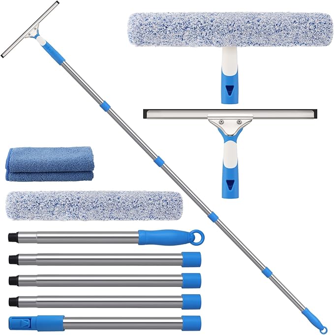 Mitclear 77'' Professional Squeegee Window Cleaner Tool with Extension Pole, Car Windshield Cleaning Kit with Long Handle, Window Washing Equipment for Indoor Outdoor Windows & Car Glass