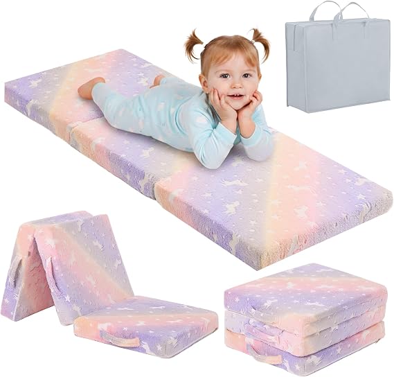 Tiita Foldable Floor Mattress for Kids-Glow in The Dark Toddler Nap Mat with Storage Bag, Portable Toddler Floor Pad for
