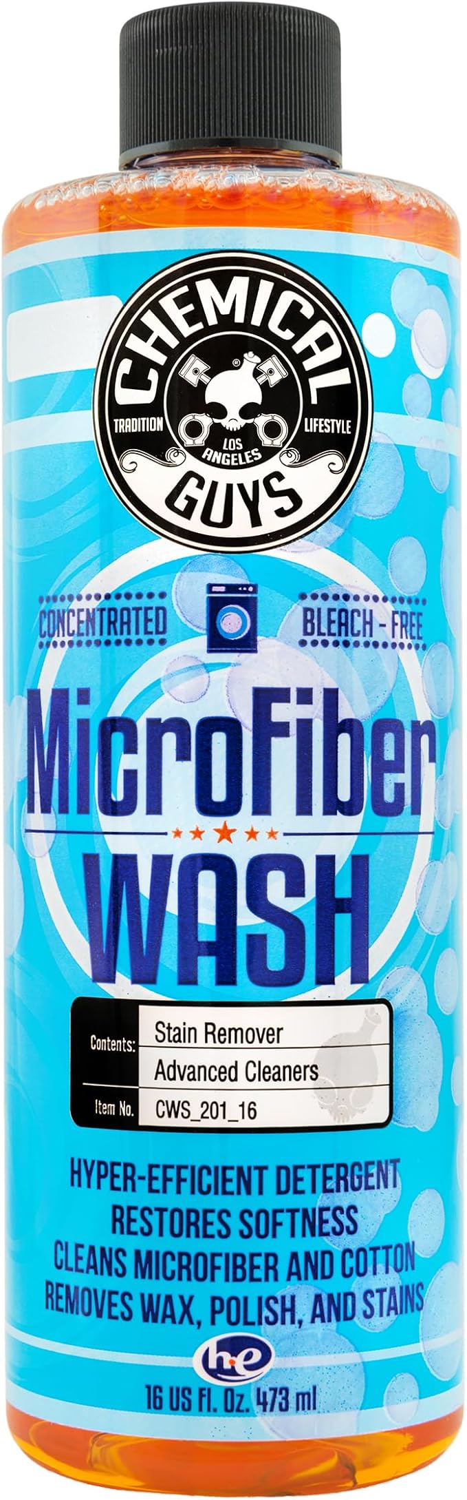 Chemical Guys Microfiber Cleaning Cloth and Car Wash Towel Detergent - Concentrated Cleaner for Towels, Microfiber Cloths, and Pads - Removes Dirt, Wax, Grease, Stains, Orange Scent - 16 oz