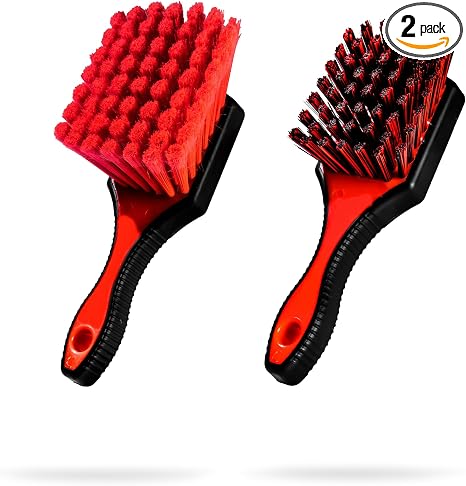 Adam's Wheel & Tire Brush Combo (2-Item) - Includes Wheel Brush & Tire Brush for Cleaning Rubber, Plastic, Chrome, Metal
