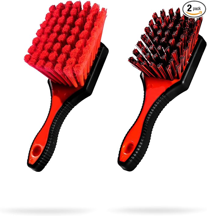 Adam's Wheel & Tire Brush Combo (2-Item) - Includes Wheel Brush & Tire Brush for Cleaning Rubber, Plastic, Chrome, Metal