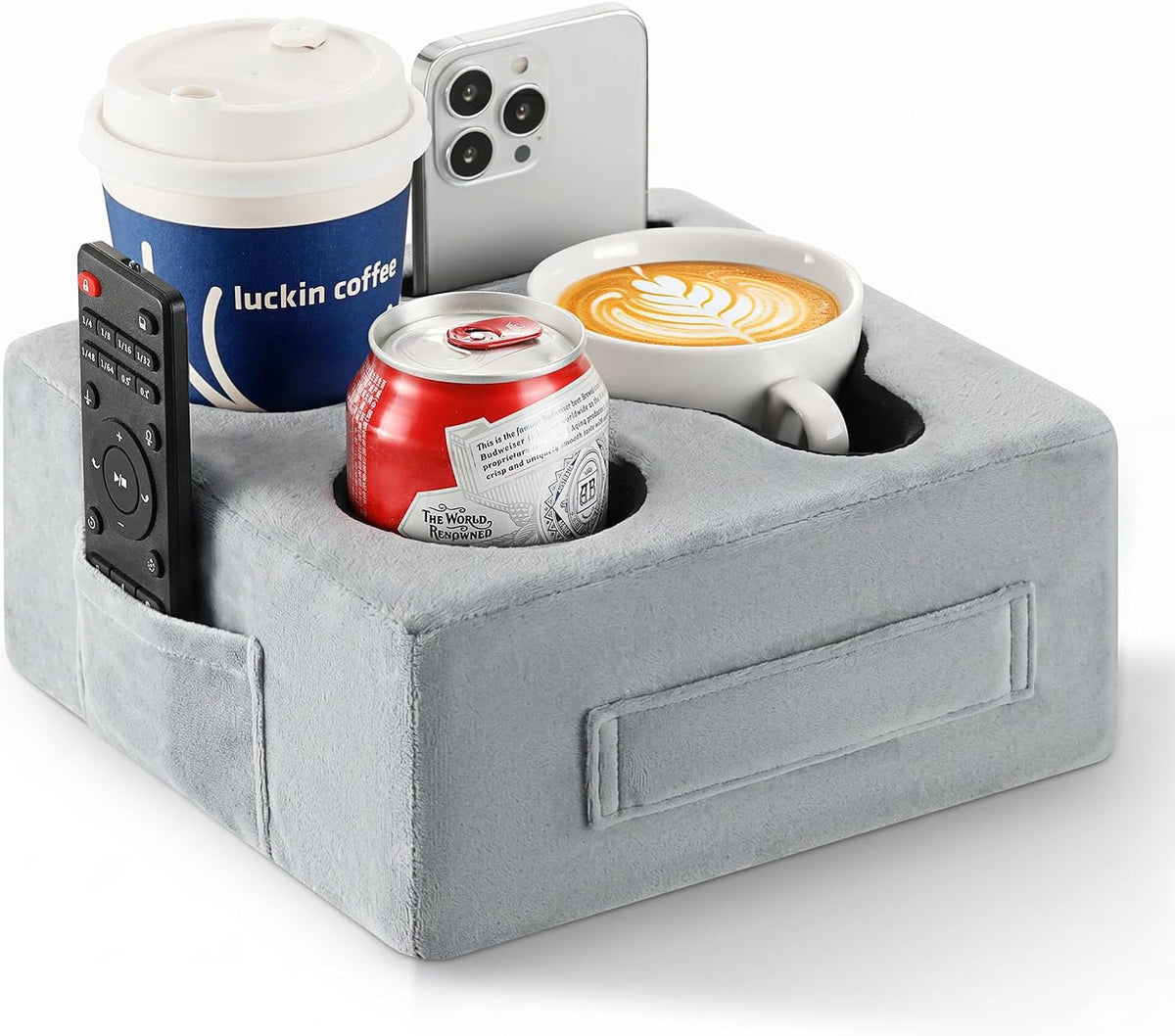 Couch Cup Holder, Couch Caddy, 4 Holes, Gray